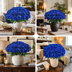 30 PCS Blue Roses Artificial Flowers, Fake Roses with Stem Realistic Silk Roses for Wedding Bouquets Table, alternate view 4