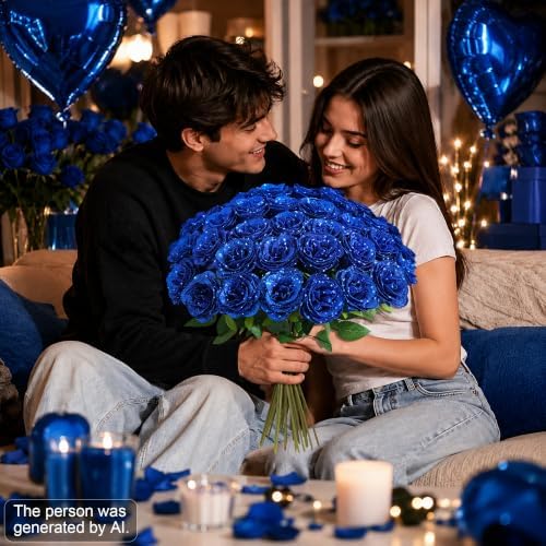 30 PCS Blue Roses Artificial Flowers, Fake Roses with Stem Realistic Silk Roses for Wedding Bouquets Table, alternate view 6