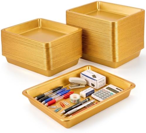 30 Pcs Plastic Serving Tray Cafeteria Art Trays, Gold in Gold