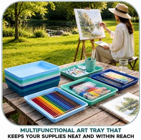 30 Pcs Plastic Serving Tray Cafeteria Art Trays, Morandi Color in about 12.6 x 9.1 x 1 inches/ 32 x 23 x 2.7 cm, alternate