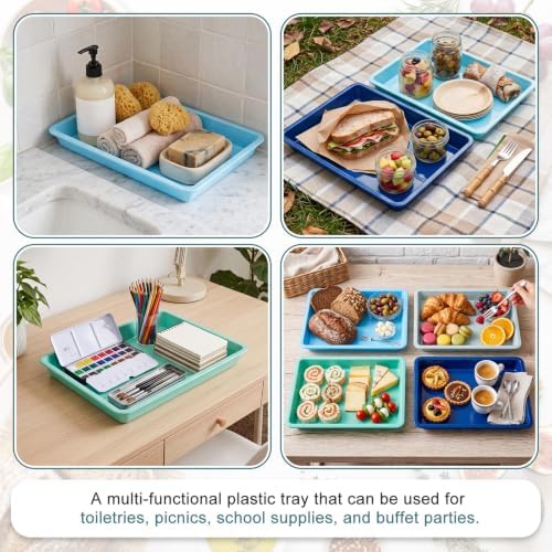 30 Pcs Plastic Serving Tray Cafeteria Art Trays, Morandi Color in about 12.6 x 9.1 x 1 inches/ 32 x 23 x 2.7 cm, alternate
