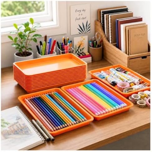 30 Pcs Plastic Trays for Serving Food Art Trays in Orange, alternate view 2