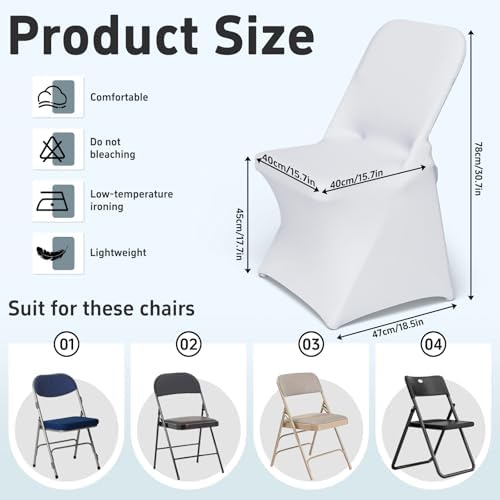 30 PCS Spandex Folding Chair Covers White, Universal Fitted, alternate view 3