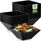 30 Pcs Square Plastic Bowls 35 oz Disposable, Black, Classic in approx. 35 oz in Black