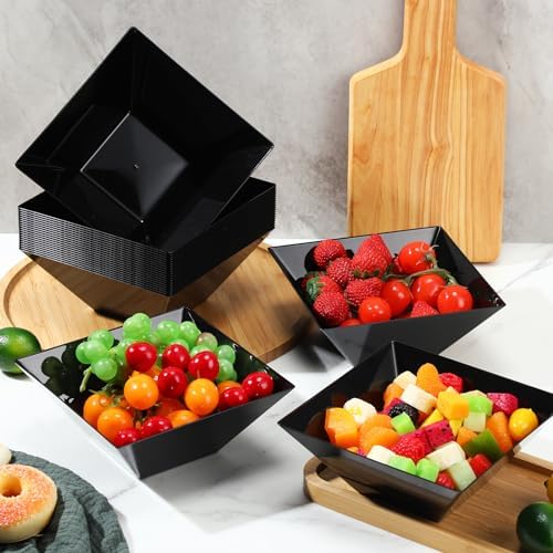 30 Pcs Square Plastic Bowls 35 oz Disposable, Black, Classic in approx. 35 oz in Black, alternate view 2