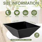 30 Pcs Square Plastic Bowls 35 oz Disposable, Black, Classic in approx. 35 oz in Black, alternate view 3