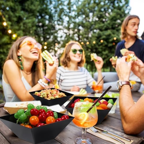 30 Pcs Square Plastic Bowls 35 oz Disposable, Black, Classic in approx. 35 oz in Black, alternate view 5