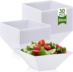 30 Pcs Square Plastic Bowls 35 oz Disposable, White, Classic in approx. 35 oz in White