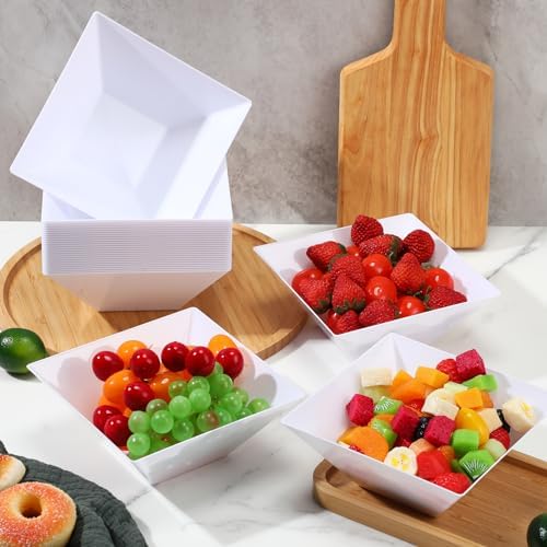 30 Pcs Square Plastic Bowls 35 oz Disposable, White, Classic in approx. 35 oz in White, alternate view 2