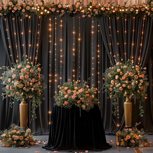 30 x 10ft Black Backdrop Curtains with Lights String for Party in 30 x 10ft in Black, alternate view 3