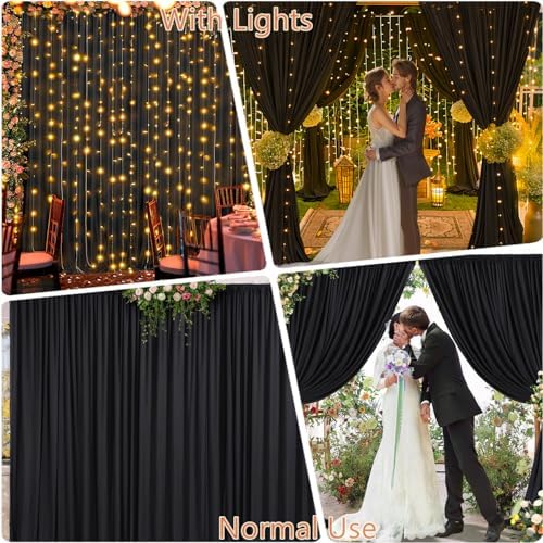 30 x 10ft Black Backdrop Curtains with Lights String for Party in 30 x 10ft in Black, alternate view 5