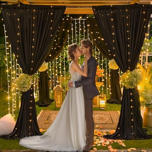 30 x 10ft Black Backdrop Curtains with Lights String for Party in 30 x 10ft in Black, alternate view 6