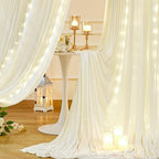 30 x 10ft Ivory Backdrop Curtains with Lights String for Party in W5' x H10'(6 panels) in Ivory, alternate view 5
