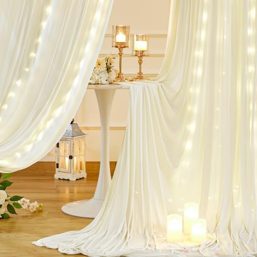 30 x 10ft Ivory Backdrop Curtains with Lights String for Party in W5' x H10'(6 panels) in Ivory, alternate view 5