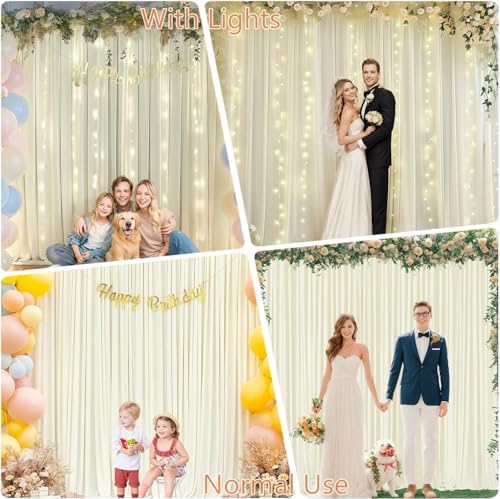 30 x 10ft Ivory Backdrop Curtains with Lights String for Party in W5' x H10'(6 panels) in Ivory, alternate view 6