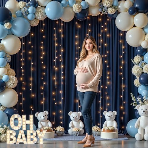 30 x 10ft Navy Blue Backdrop Curtains with Lights String in W5' x H10'(6 panels) in Navy Blue, alternate view 3