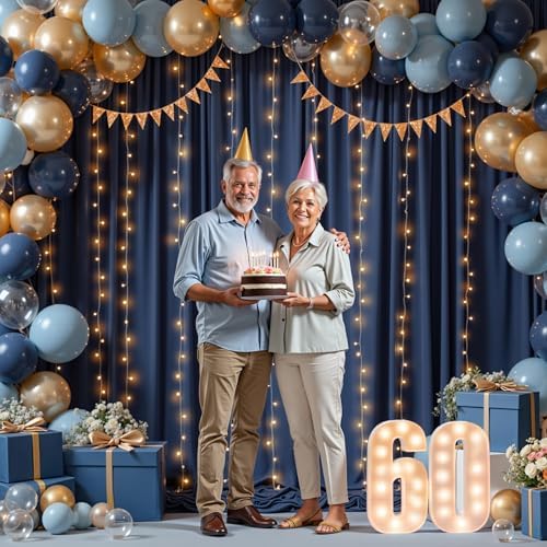 30 x 10ft Navy Blue Backdrop Curtains with Lights String in W5' x H10'(6 panels) in Navy Blue, alternate view 4