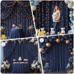 30 x 10ft Navy Blue Backdrop Curtains with Lights String in W5' x H10'(6 panels) in Navy Blue, alternate view 6