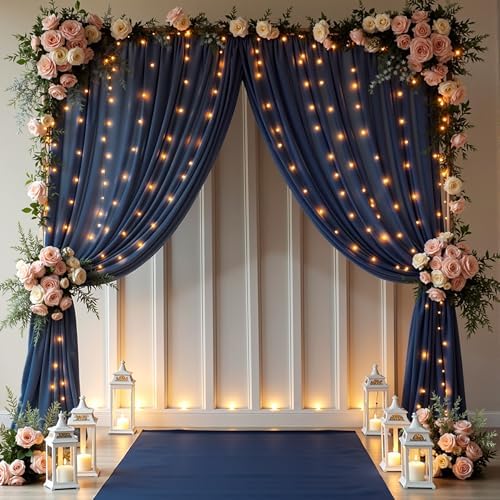 30 x 10ft Navy Blue Backdrop Curtains with Lights String in W5' x H10'(6 panels) in Navy Blue, alternate view 7