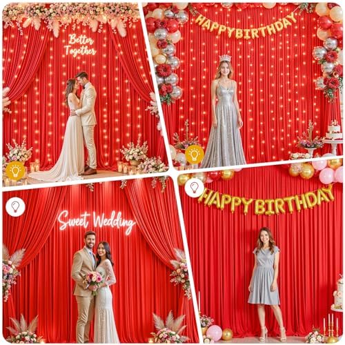 30 x 10ft Red Green Backdrop Curtains with Lights String in 30 x 10ft in Red, alternate view 4
