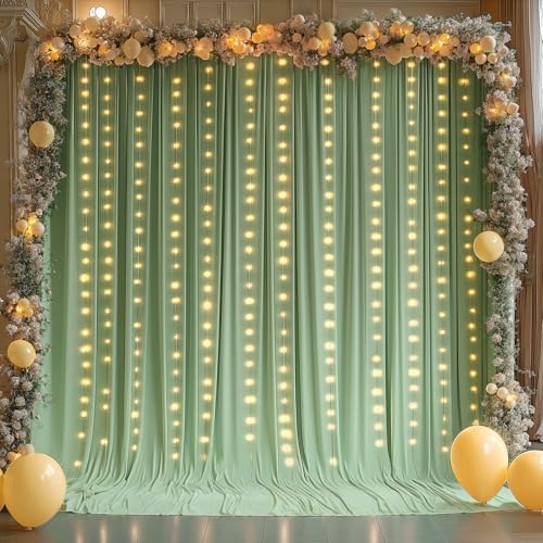 30 x 10ft Sage Green Backdrop Curtains with Lights String in 30 x 10ft in Sage Green, alternate view 3