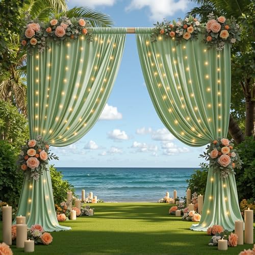 30 x 10ft Sage Green Backdrop Curtains with Lights String in 30 x 10ft in Sage Green, alternate view 5
