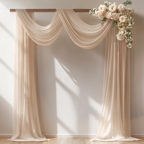 30" x 20Ft Wedding Arch Draping Fabric, 1 Panel Dark Champagne Sheer Curtain Drapes Extra Wide & Long Backdrop
