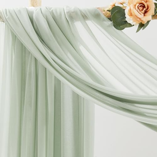 30" x 20Ft Wedding Arch Draping Fabric, 1 Panel Sage Green Sheer Curtain Drapes Extra Wide & Long Backdrop, alternate view 2