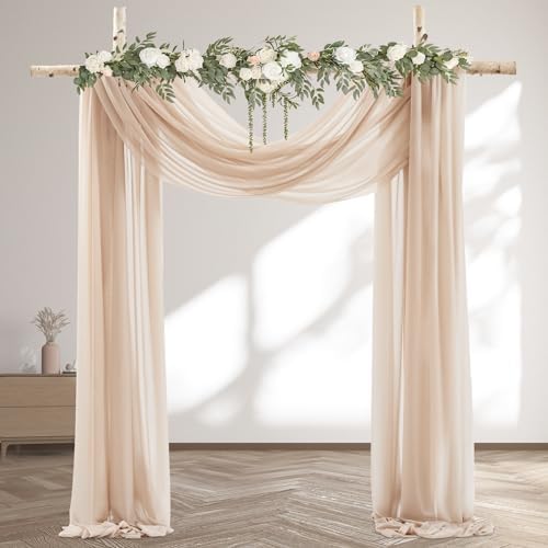 30" x 20Ft Wedding Arch Draping Fabric, 2 Panels Dark Champagne Sheer Curtain Drapes Extra Wide & Long Backdrop
