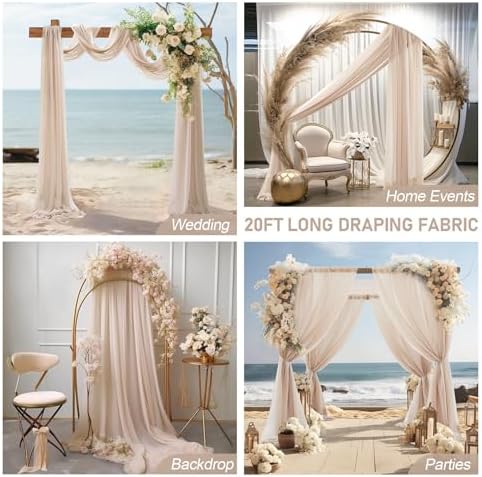 30" x 20Ft Wedding Arch Draping Fabric, 2 Panels Dark Champagne Sheer Curtain Drapes Extra Wide & Long Backdrop, alternate