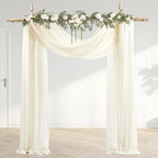 30" x 20Ft Wedding Arch Draping Fabric, 2 Panels Ivory Sheer Curtain Drapes Extra Wide & Long Backdrop Curtains