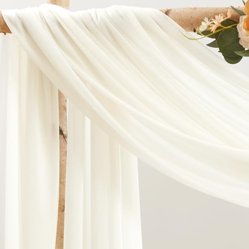 30" x 20Ft Wedding Arch Draping Fabric, 2 Panels Ivory Sheer Curtain Drapes Extra Wide & Long Backdrop Curtains, alternate