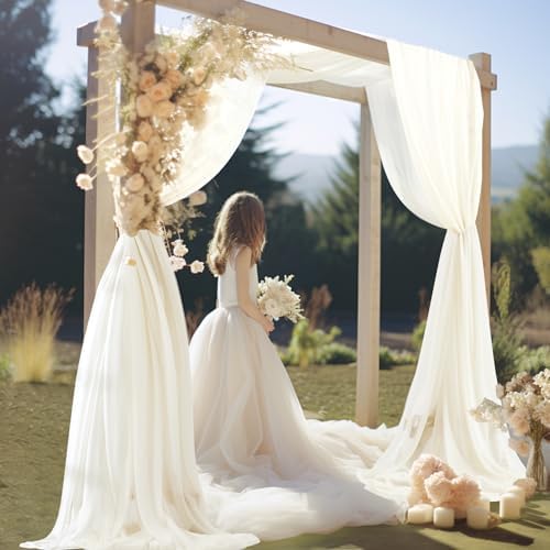 30" x 20Ft Wedding Arch Draping Fabric, 2 Panels Ivory Sheer Curtain Drapes Extra Wide & Long Backdrop Curtains, alternate