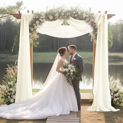 30" x 20Ft Wedding Arch Draping Fabric, 2 Panels Ivory Sheer Curtain Drapes Extra Wide & Long Backdrop Curtains, alternate