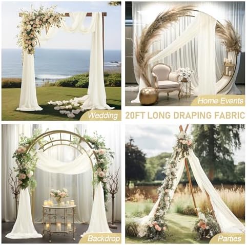 30" x 20Ft Wedding Arch Draping Fabric, 2 Panels Ivory Sheer Curtain Drapes Extra Wide & Long Backdrop Curtains, alternate