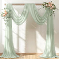30" x 20Ft Wedding Arch Draping Fabric, 2 Panels Sage Green Sheer Curtain Drapes Extra Wide & Long Backdrop