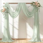 30" x 20Ft Wedding Arch Draping Fabric, 2 Panels Sage Green Sheer Curtain Drapes Extra Wide & Long Backdrop