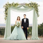 30" x 20Ft Wedding Arch Draping Fabric, 2 Panels Sage Green Sheer Curtain Drapes Extra Wide & Long Backdrop, alternate view 4