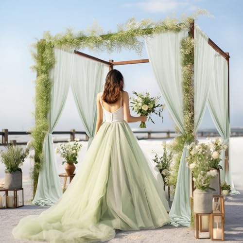 30" x 20Ft Wedding Arch Draping Fabric, 2 Panels Sage Green Sheer Curtain Drapes Extra Wide & Long Backdrop, alternate view 5