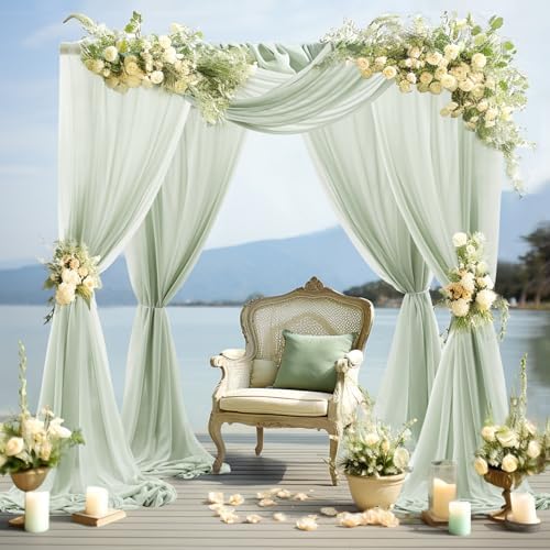 30" x 20Ft Wedding Arch Draping Fabric, 2 Panels Sage Green Sheer Curtain Drapes Extra Wide & Long Backdrop, alternate view 7