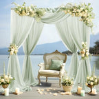 30" x 20Ft Wedding Arch Draping Fabric, 2 Panels Sage Green Sheer Curtain Drapes Extra Wide & Long Backdrop, alternate view 7