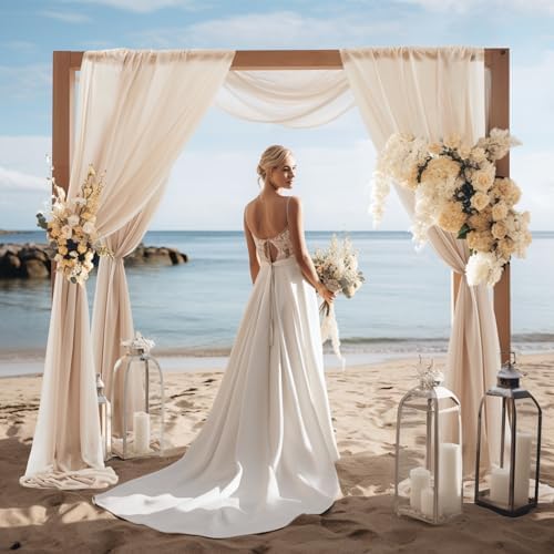 30" x 20Ft Wedding Arch Draping Fabric, 3 Panels Dark Champagne Sheer Curtain Drapes Extra Wide & Long Backdrop, alternate