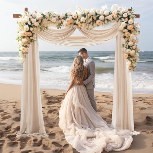 30" x 20Ft Wedding Arch Draping Fabric, 3 Panels Dark Champagne Sheer Curtain Drapes Extra Wide & Long Backdrop, alternate