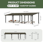 30’x10’ Gazebo with Aluminum Frame & Polycarbonate Panel, Black in Black, alternate view 2