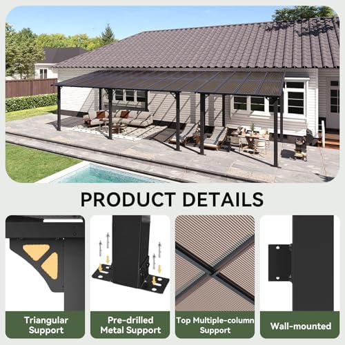 30’x10’ Gazebo with Aluminum Frame & Polycarbonate Panel, Black in Black, alternate view 3