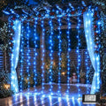 300 LED Blue Christmas Lights, Curtain Lights Plug in, 8 Modes Hanging String Lights for Bedroom Wall Window