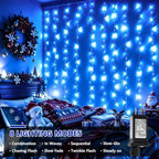 300 LED Blue Christmas Lights, Curtain Lights Plug in, 8 Modes Hanging String Lights for Bedroom Wall Window, alternate view