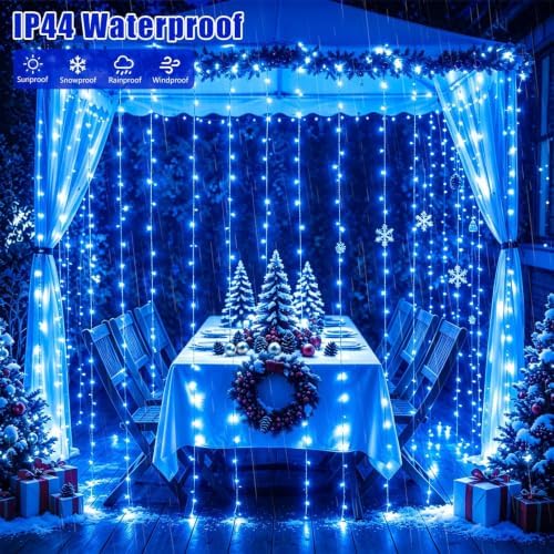300 LED Blue Christmas Lights, Curtain Lights Plug in, 8 Modes Hanging String Lights for Bedroom Wall Window, alternate view