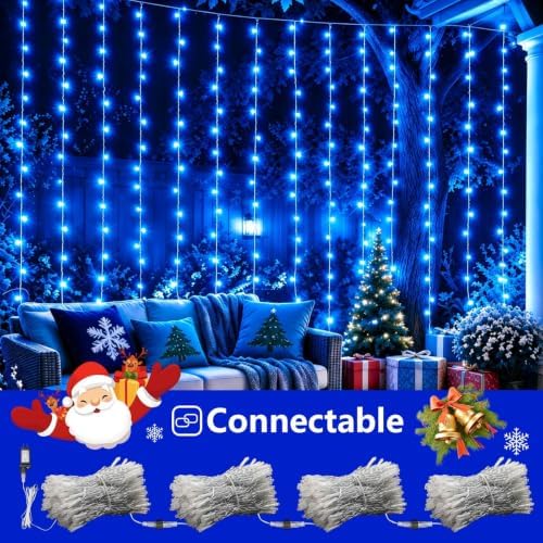 300 LED Blue Christmas Lights, Curtain Lights Plug in, 8 Modes Hanging String Lights for Bedroom Wall Window, alternate view