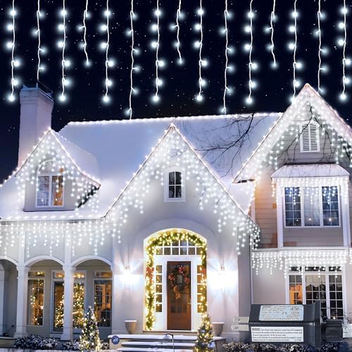 300 LED Christmas Icicle Lights,33FT White String Lights